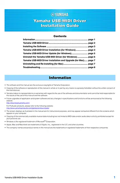 yamaha雅马哈USB-MIDI Driver Installation Guide